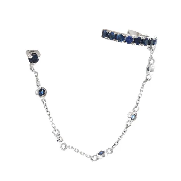 14KW Connected Blue Sapphire Cuff & Stud Single Earring Erica DelGardo Jewelry Designs Houston, TX
