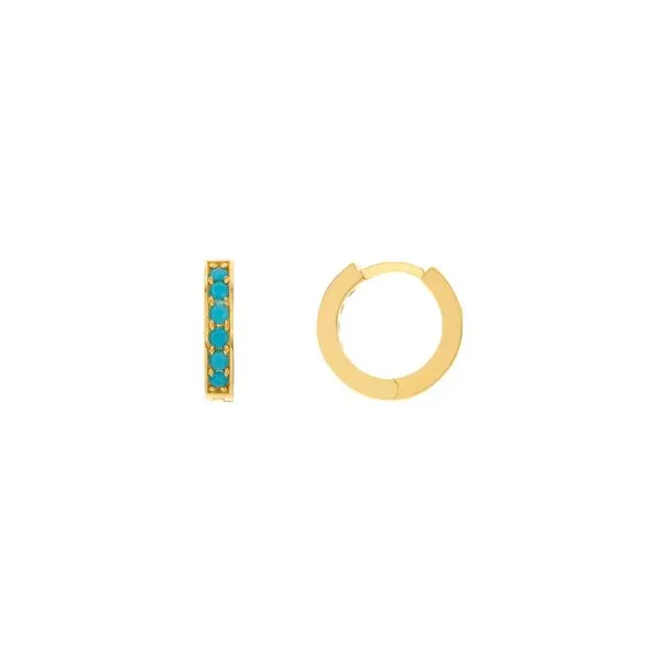14KY Genuine Tuquoise 10mm Huggie Earrings Erica DelGardo Jewelry Designs Houston, TX