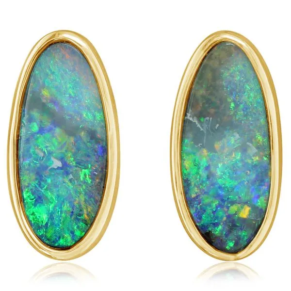 14KY Boulder Opal Oval Bezel-Set Earrings Erica DelGardo Jewelry Designs Houston, TX