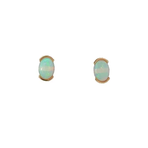 14KY Australian Opal Half Bezel-Set Earrings Erica DelGardo Jewelry Designs Houston, TX