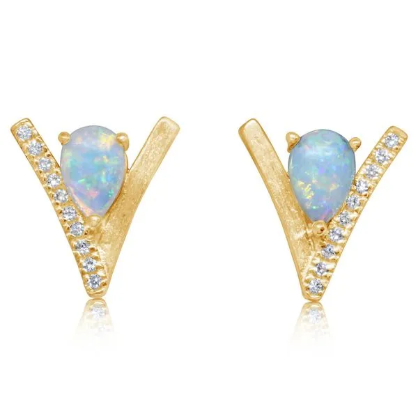 14KY Australian Opal & Diamond V Earrings Erica DelGardo Jewelry Designs Houston, TX