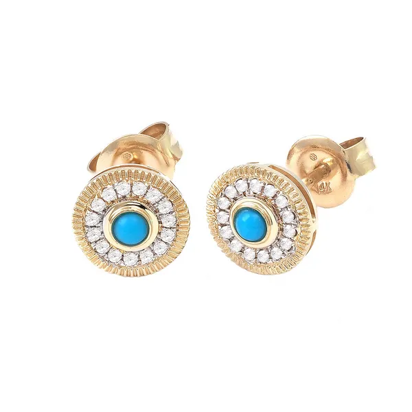 14KY Turquoise & Diamond Stud Earrings Erica DelGardo Jewelry Designs Houston, TX