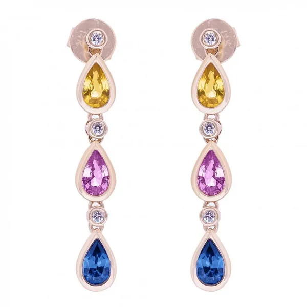 14KY Multi Color Sapphire & Diamond Earrings Erica DelGardo Jewelry Designs Houston, TX