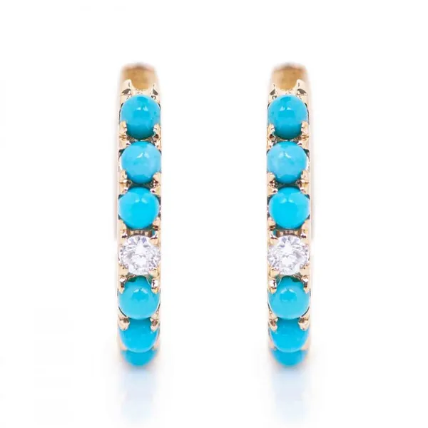 14KY Turquoise & Diamond Small Hoops Erica DelGardo Jewelry Designs Houston, TX