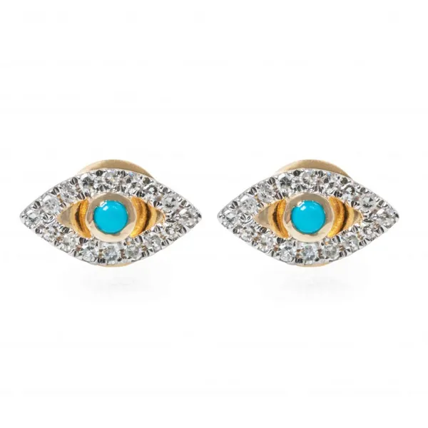 14KY Turquoise & Diamond Evil Eye Studs (0.10ctw) Erica DelGardo Jewelry Designs Houston, TX