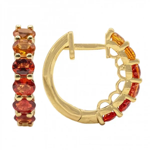 14KY Light & Dark Orange Sapphire Hoops Image 2 Erica DelGardo Jewelry Designs Houston, TX