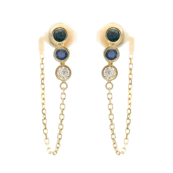 14KY Sapphire 3 Stone Drop Chain Earrings Erica DelGardo Jewelry Designs Houston, TX