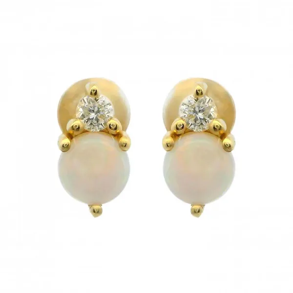 14KY Dainty Opal and Diamond Studs Image 2 Erica DelGardo Jewelry Designs Houston, TX