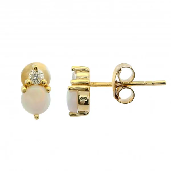 14KY Dainty Opal and Diamond Studs Erica DelGardo Jewelry Designs Houston, TX