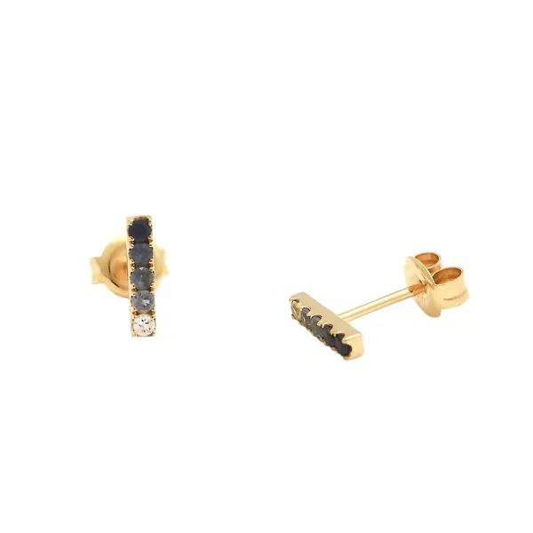 14KY Blue Sapphire Bar Stud Earrings Erica DelGardo Jewelry Designs Houston, TX