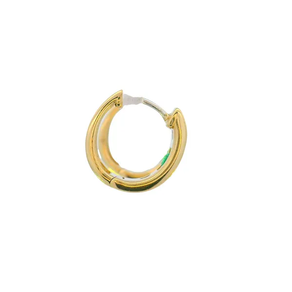 14KY Gold Petite Emerald and Diamond Huggies Image 2 Erica DelGardo Jewelry Designs Houston, TX