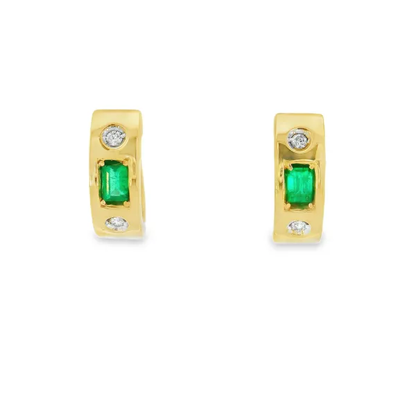 14KY Gold Petite Emerald and Diamond Huggies Erica DelGardo Jewelry Designs Houston, TX