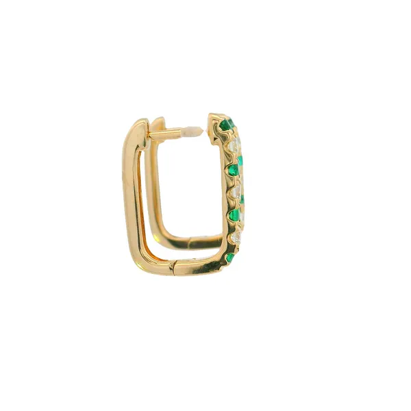 14KY Gold Emerald and Diamond Square Hoops Image 2 Erica DelGardo Jewelry Designs Houston, TX