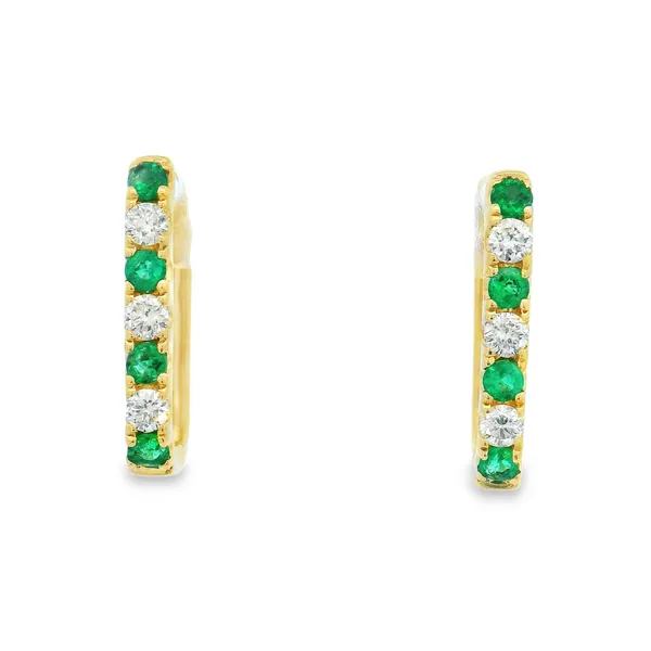 14KY Gold Emerald and Diamond Square Hoops Erica DelGardo Jewelry Designs Houston, TX