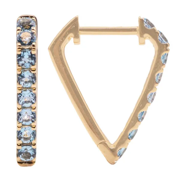 14KY Gold Swiss Blue Topaz Pointed V-Shape Hoop Earrings Erica DelGardo Jewelry Designs Houston, TX