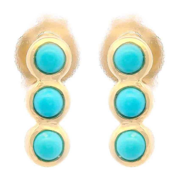 14KY Gold 3-Stone Petite Turquoise Stud Earrings Erica DelGardo Jewelry Designs Houston, TX
