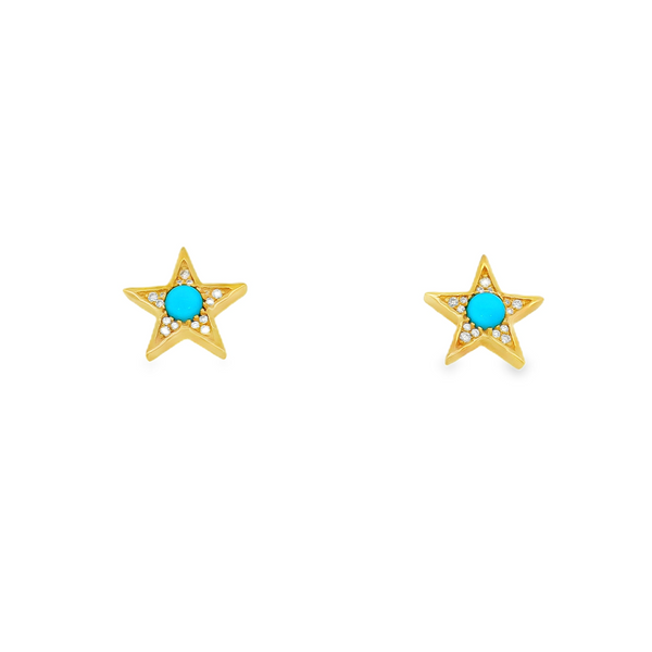 18KY Turquoise & Diamond Star Studs Erica DelGardo Jewelry Designs Houston, TX