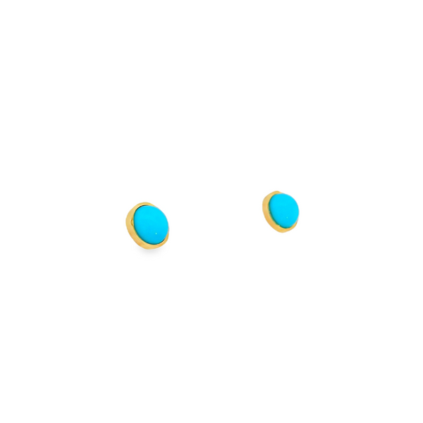 18KY Petite Round Turquoise Studs Image 2 Erica DelGardo Jewelry Designs Houston, TX