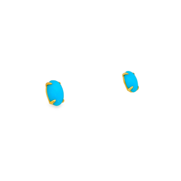18KY Turquoise Small Oval Studs Image 2 Erica DelGardo Jewelry Designs Houston, TX