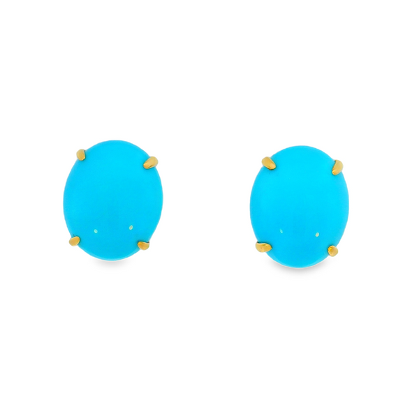 18KY Turquoise Large Oval Studs Erica DelGardo Jewelry Designs Houston, TX