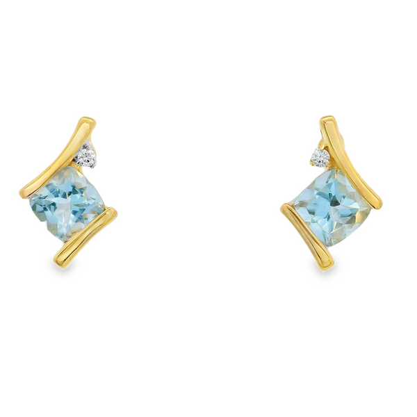 14KY Cushion Aquamarine & Diamond Free Form Stud Earring Erica DelGardo Jewelry Designs Houston, TX