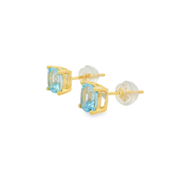 14KY Cushion Aquamarine Solitaire Studs Image 2 Erica DelGardo Jewelry Designs Houston, TX