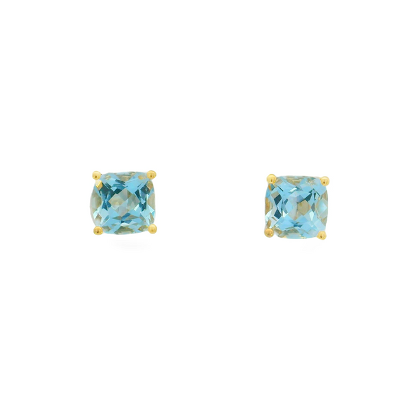 14KY Cushion Aquamarine Solitaire Studs Erica DelGardo Jewelry Designs Houston, TX