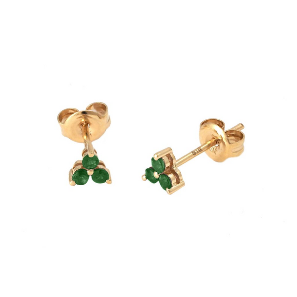 14KY 3 Stone Trinity Emerald Stud Earrings Erica DelGardo Jewelry Designs Houston, TX