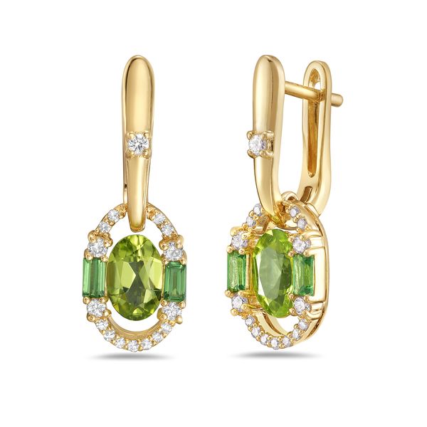 14KY Peridot, Tsavorite & Diamond Accented Dangle Earrings Erica DelGardo Jewelry Designs Houston, TX