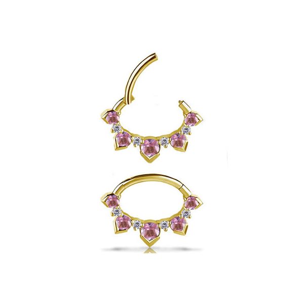 18KY 18GA Pink Sapphire & Lab-Grown Diamond Septum & Daith Clicker Erica DelGardo Jewelry Designs Houston, TX