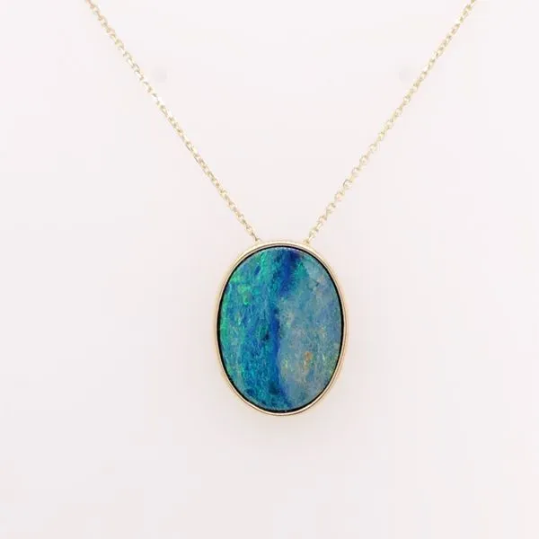 14KY Australian Opal Doublet Slide Bail Pendant Erica DelGardo Jewelry Designs Houston, TX