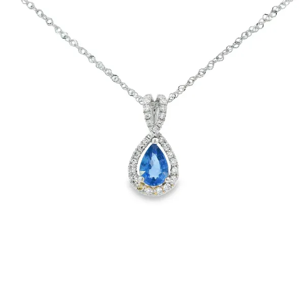 14KW Gold Halo-Style Sapphire Pendant Erica DelGardo Jewelry Designs Houston, TX