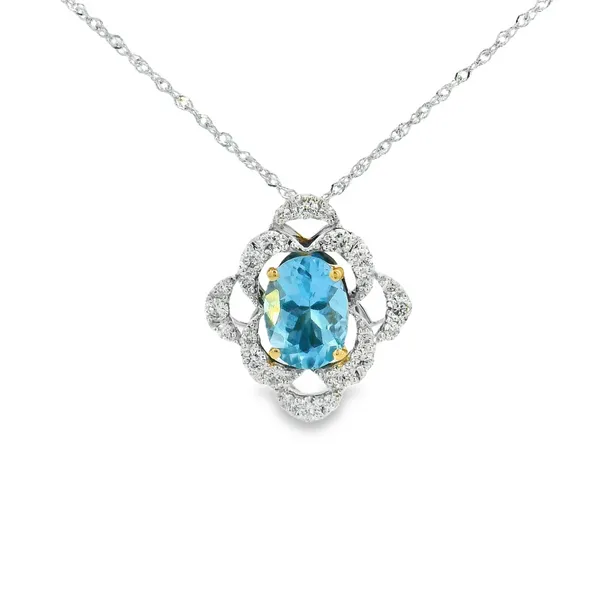 14K Two Tone Aquamarine and Diamond Vintage Inspired Pendant Erica DelGardo Jewelry Designs Houston, TX