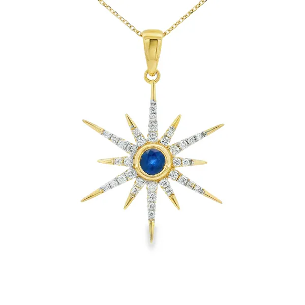 14KY Gold Sapphire and Diamond Star Pendant Erica DelGardo Jewelry Designs Houston, TX