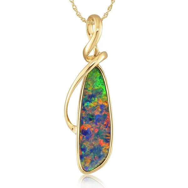 14K Yellow Gold Australian Opal Doublet Pendant Erica DelGardo Jewelry Designs Houston, TX