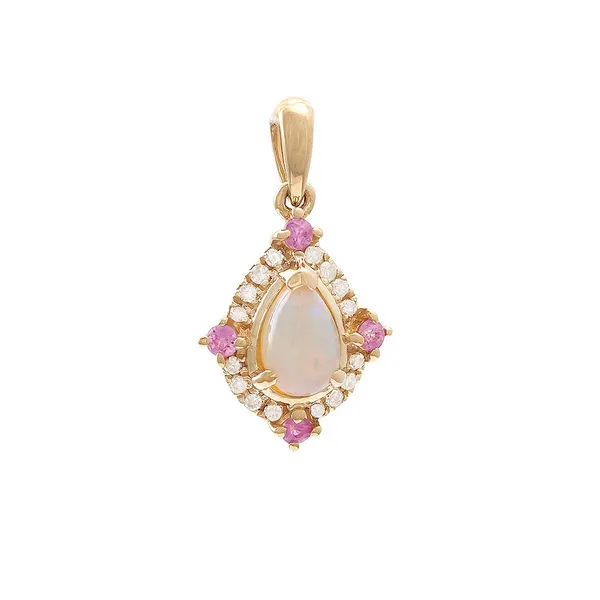 14KY Gold Pink Sapphire, Opal and Diamond Pendant Erica DelGardo Jewelry Designs Houston, TX