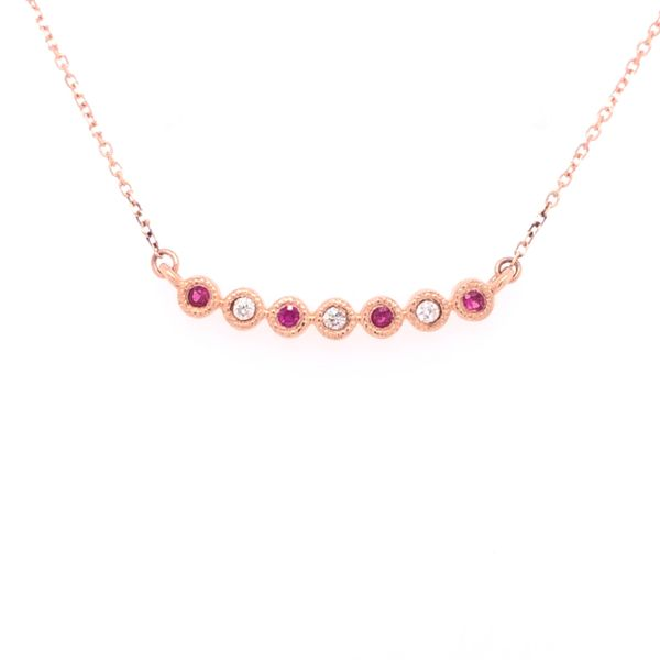 10KR Bezel-Set Ruby & Diamond Necklace Erica DelGardo Jewelry Designs Houston, TX