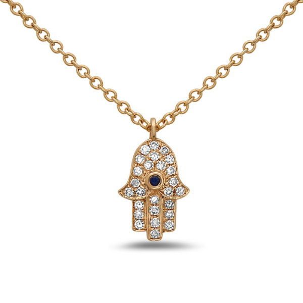 14KY Diamond & Sapphire Hamsa Necklace Erica DelGardo Jewelry Designs Houston, TX