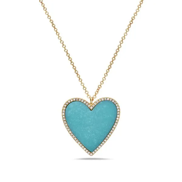 14KY Turquoise & Diamond Heart Necklace Erica DelGardo Jewelry Designs Houston, TX