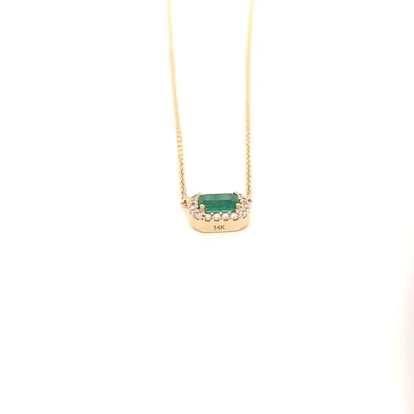 14KY Halo-Style Emerald & Diamond Necklace Image 2 Erica DelGardo Jewelry Designs Houston, TX