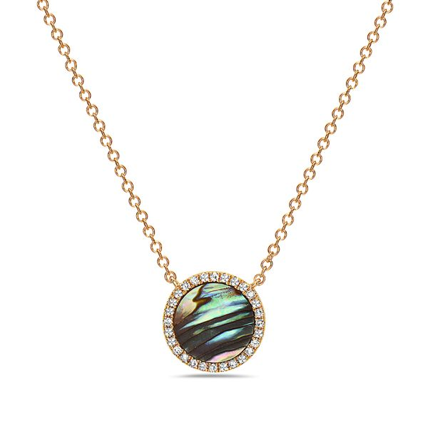 14KY Abalone Halo-Style Diamond Necklace Erica DelGardo Jewelry Designs Houston, TX