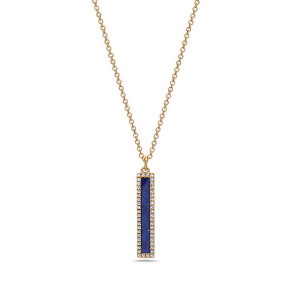 14KY Lapis & Diamond Bar Necklace Erica DelGardo Jewelry Designs Houston, TX