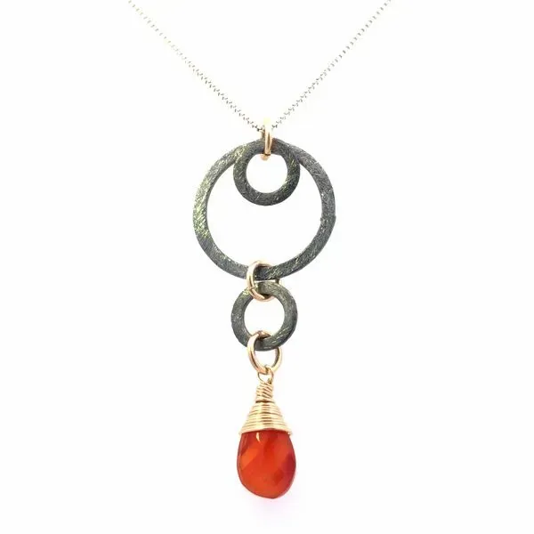 S.S./GF/Blk Rhodium Carnelian Briolette Necklace Erica DelGardo Jewelry Designs Houston, TX