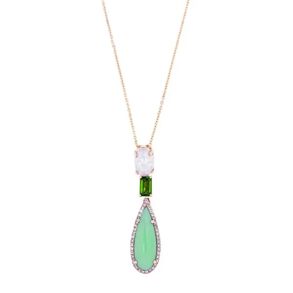 14KY Chrysoprase, Chrome Diopside, White Opal, & Diamond Necklace 16