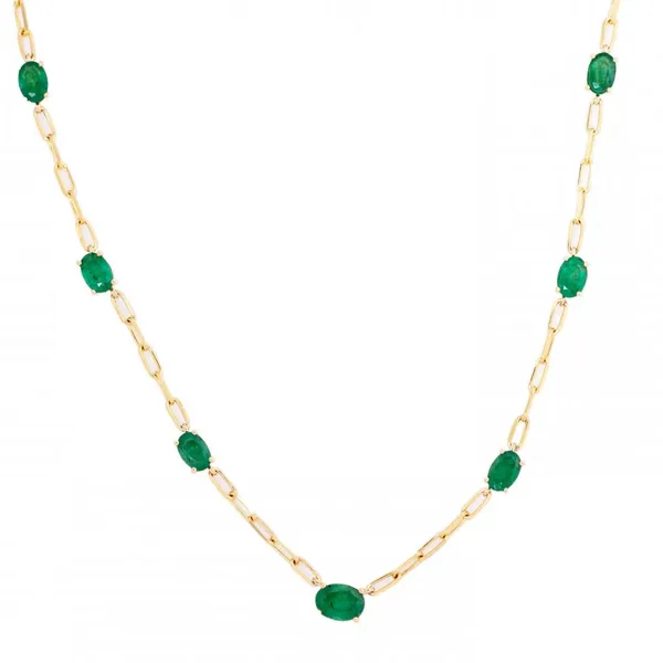 14KY Emerald Station Paperclip Necklace 16
