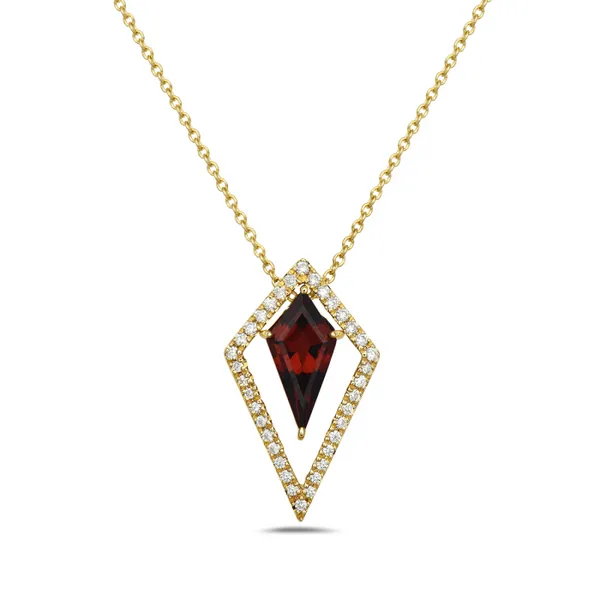 14KY Garnet & Diamond Geometric Necklace Erica DelGardo Jewelry Designs Houston, TX