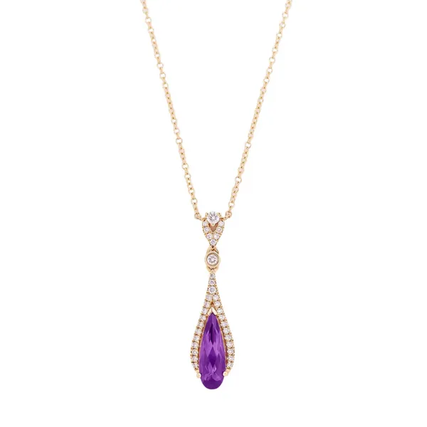 14KY Pear Shape Amethyst & Diamond Necklace 16