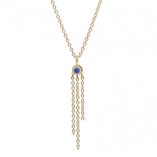 14KY Round Sapphire Drop Chain Necklace Image 2 Erica DelGardo Jewelry Designs Houston, TX