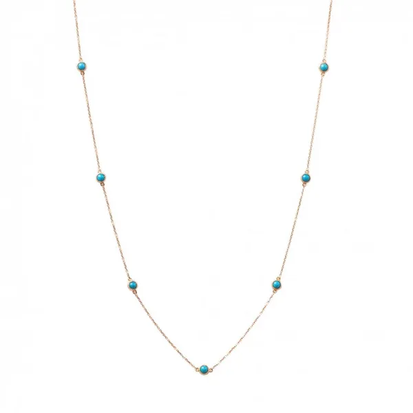 14KY Turquoise Bezel Set Station Necklace Erica DelGardo Jewelry Designs Houston, TX