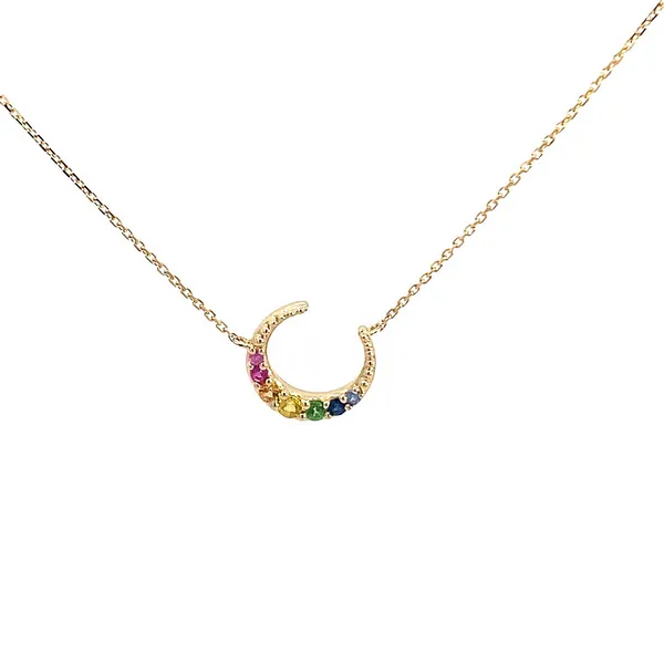 14KY Gold Multi-Stone Crescent Moon Necklace Erica DelGardo Jewelry Designs Houston, TX